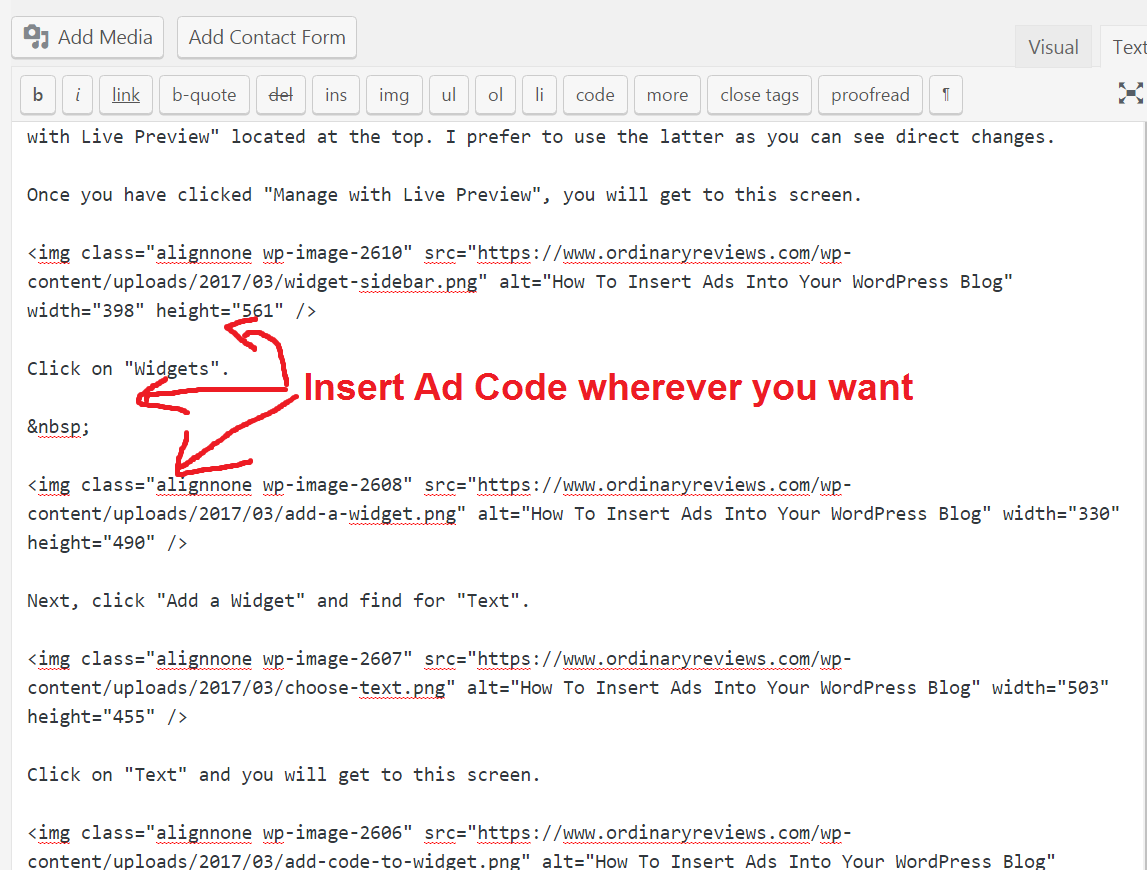 how to insert ads into your wordpress blog