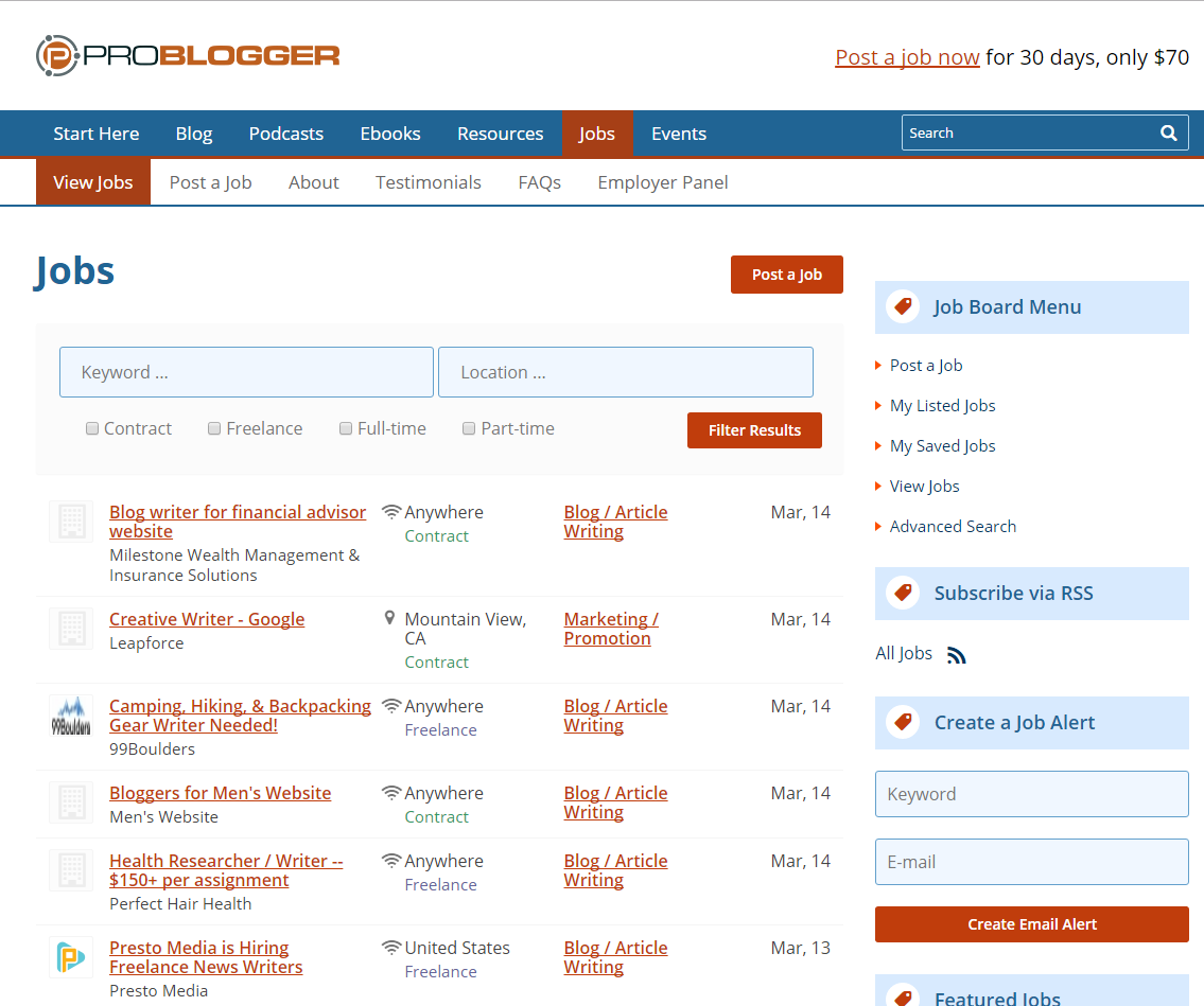 freelance websites problogger job board