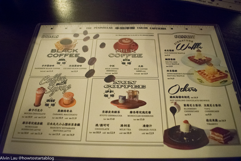 the peninsular cafeteria melaka menu