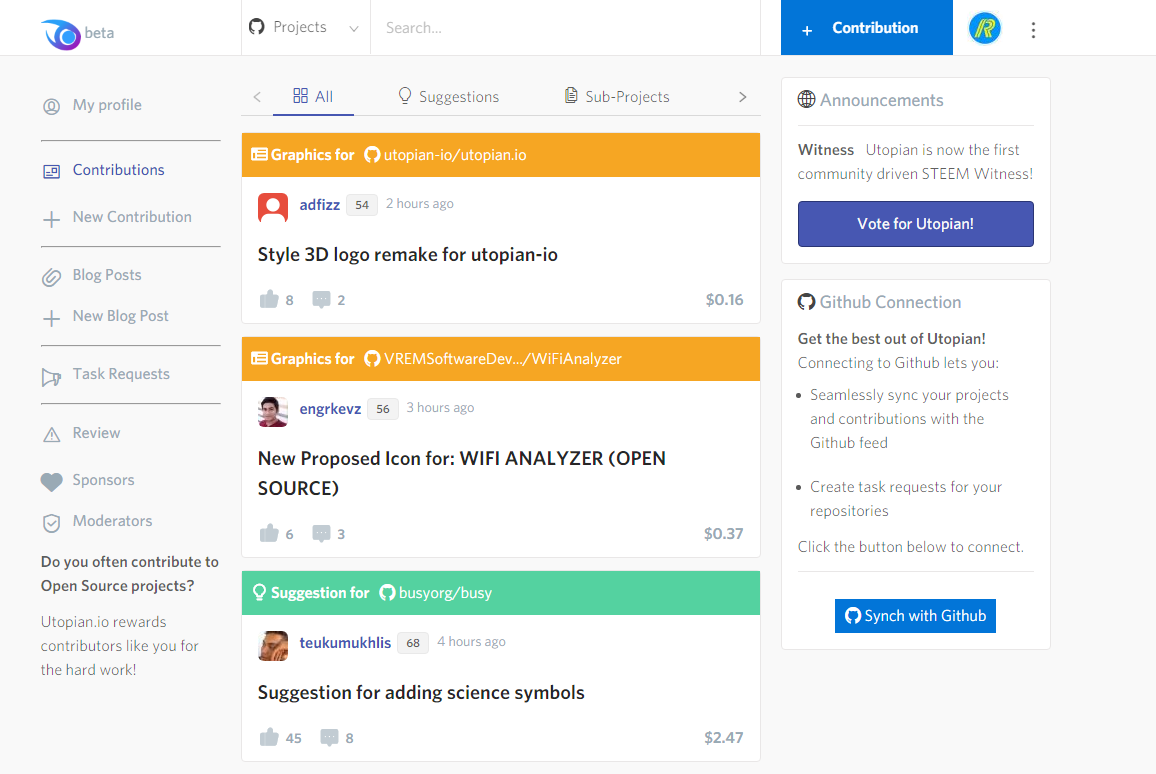utopian.io rewarding open source projects