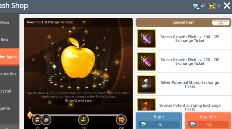 maplestory m golden apple items