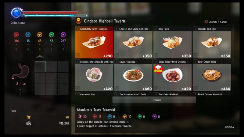 yakuza kiwami 2 gain exp from food