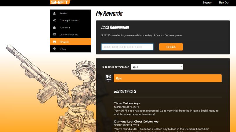 borderlands 2 golden key codes