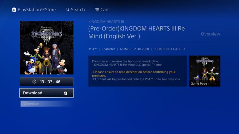 having problem preload remind dlc kh3 ps4