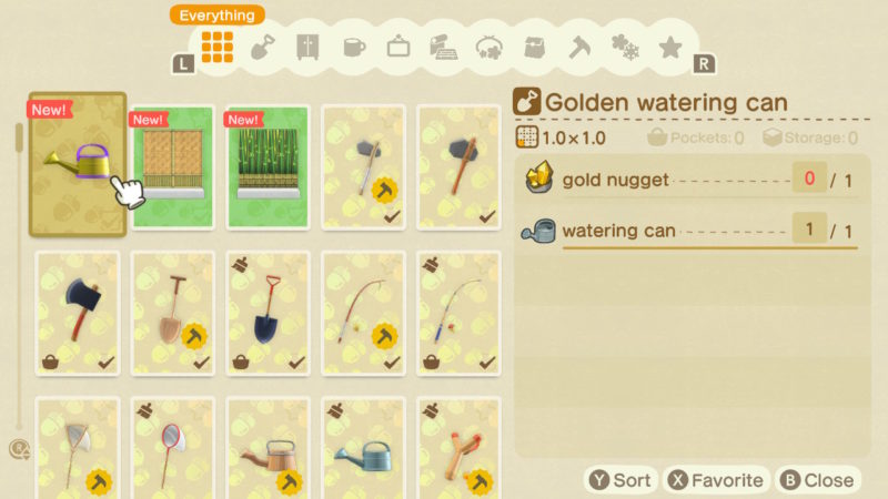 animal crossing new horizons - how to get golden watering can recipe