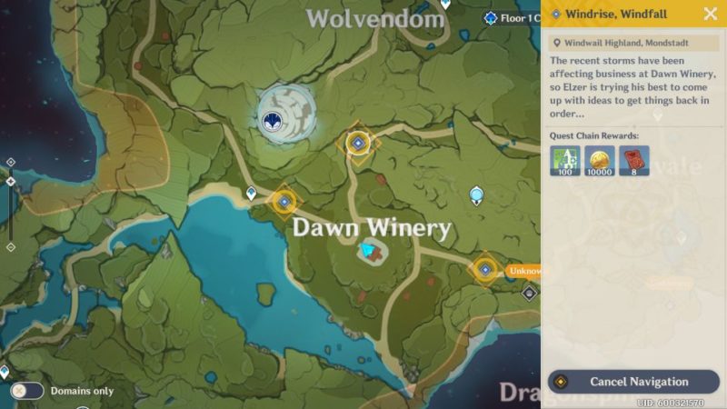 genshin impact - windrise, windfall quest walkthrough