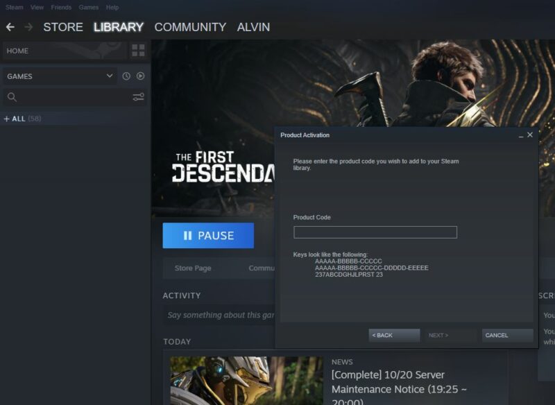 steam code the first descendant beta